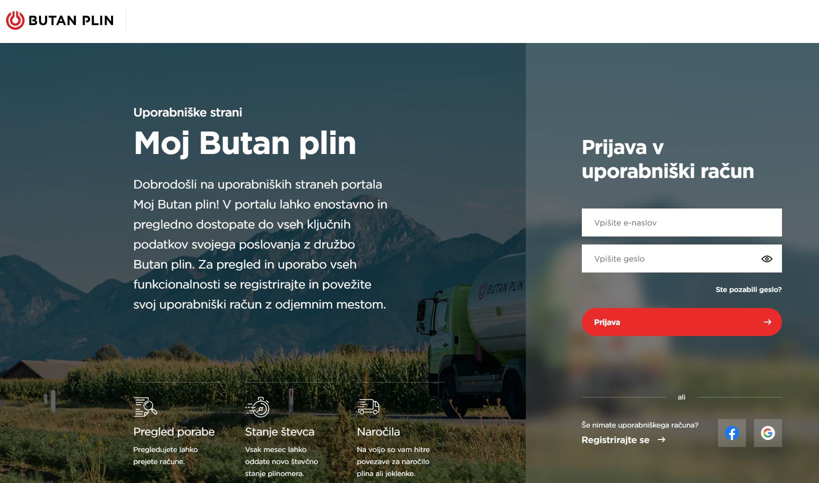 Moj Butan plin uporabniški profil